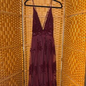 Windsor Burgundy Tulle & Velvet Maxi Dress
